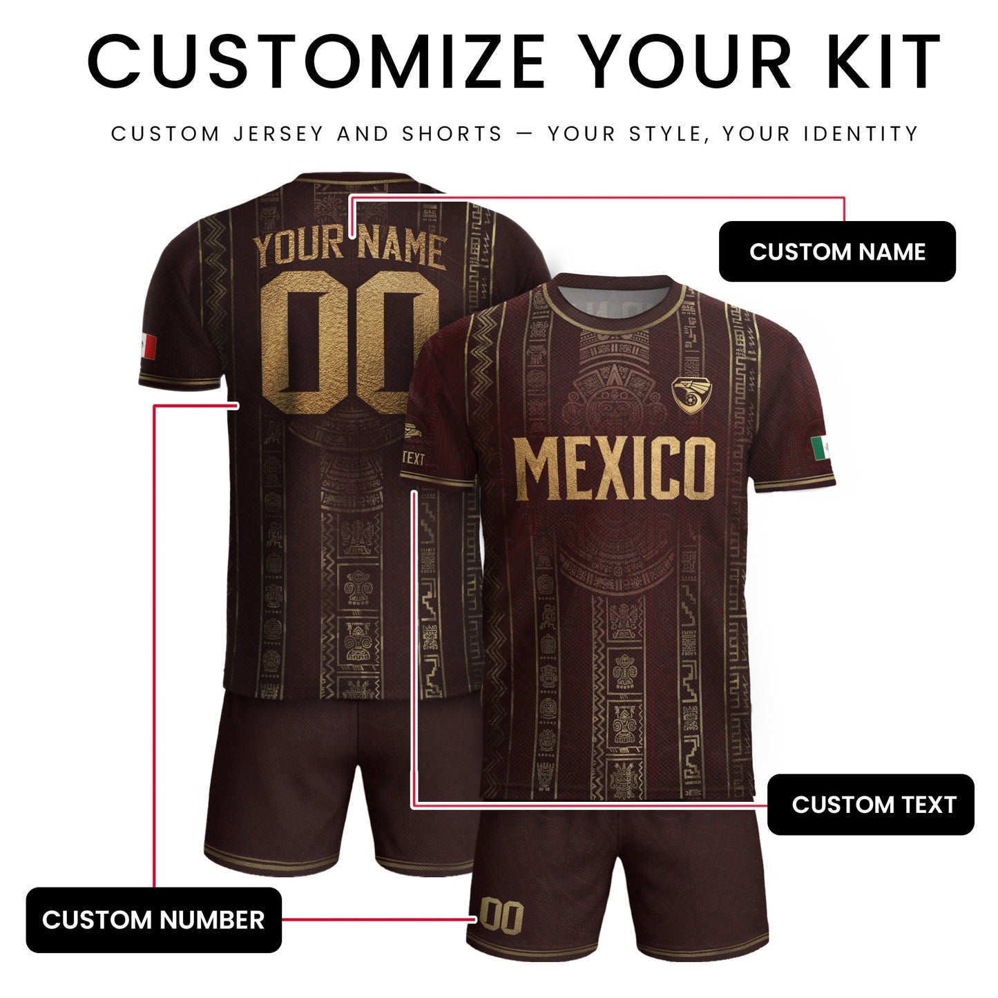 Mexico Soccer Jersey Custom Name Number Aztec Calendar Maroon Shirt