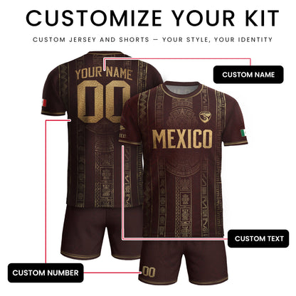 Mexico Soccer Jersey Custom Name Number Aztec Calendar Maroon Shirt