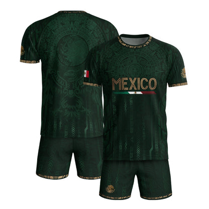 Mexico Soccer Jersey Green Gold Aztec Calendar Mexican Football Shirt Tee