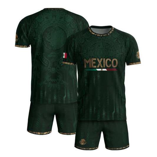 Mexico Soccer Jersey Green Gold Aztec Calendar Mexican Football Shirt Tee