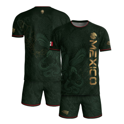 Green Mexico Football Jersey Aztec Eagle Mexican Soccer Fan Apparel Tee