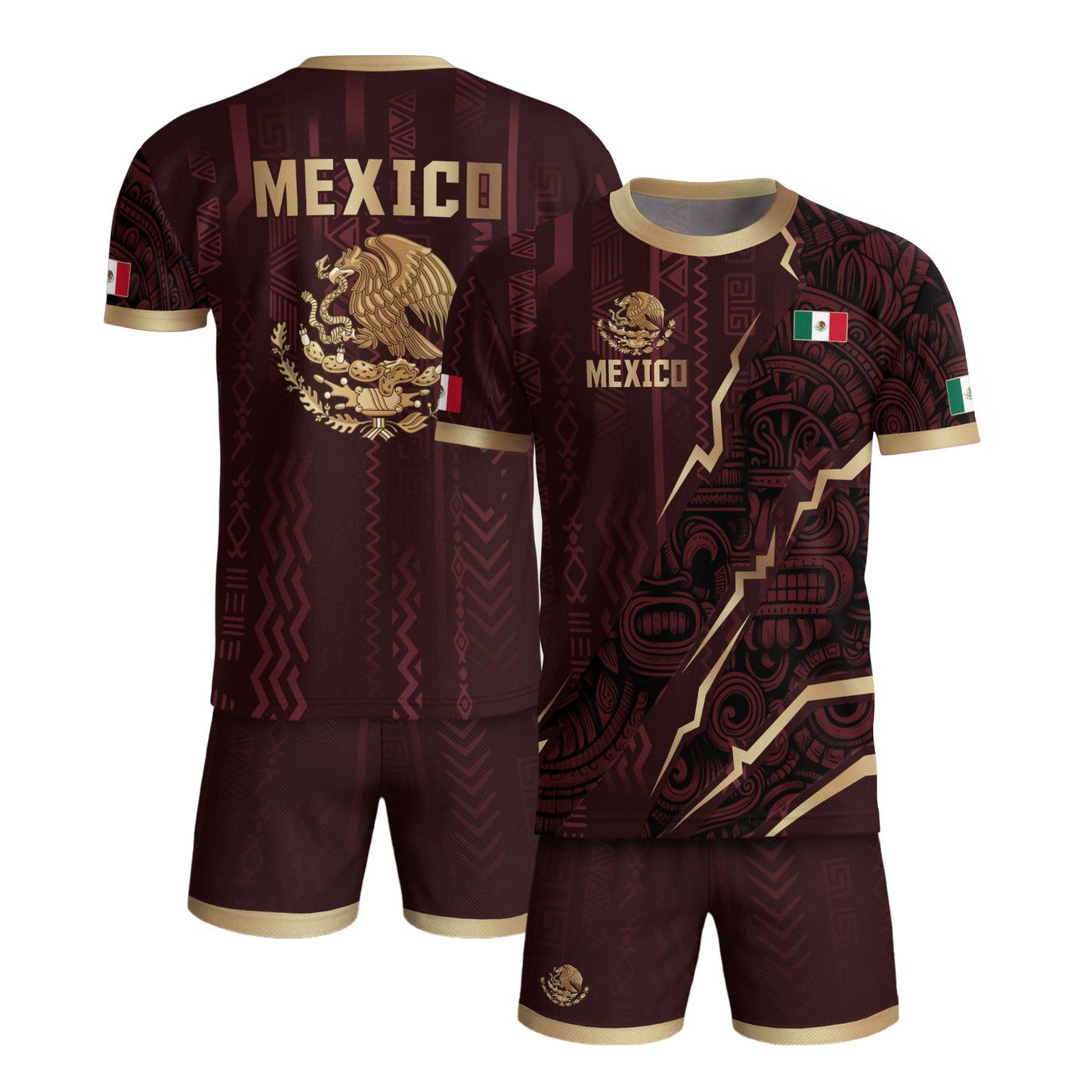 Mexico Soccer Jersey Maroon Aztec Eagle Heritage Gold Trim Mexican Football Shirt