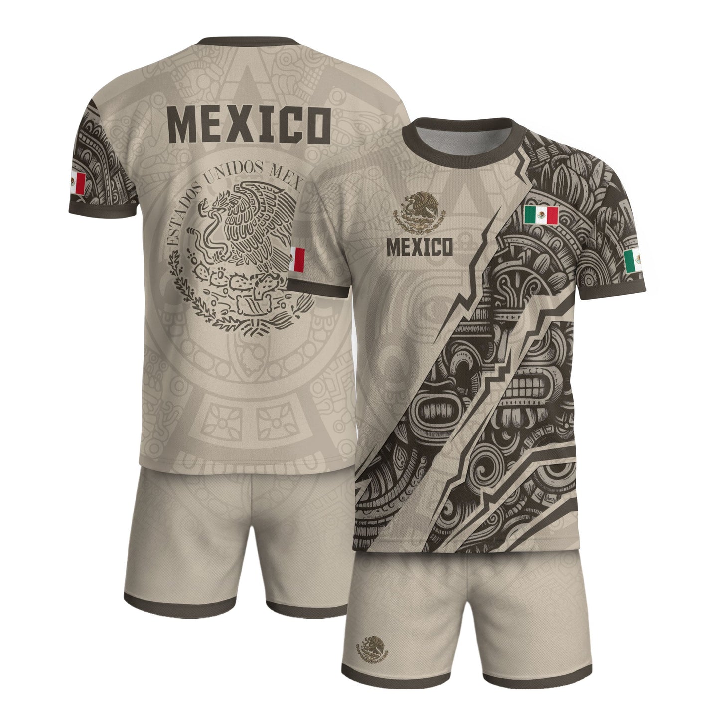 Mexican Heritage Jersey Beige Aztec Design Mexico Eagle Soccer Shirt Men Women