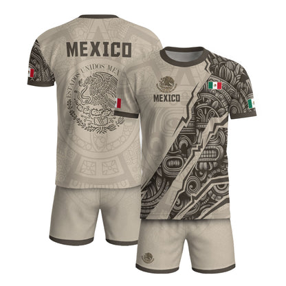 Mexican Heritage Jersey Beige Aztec Design Mexico Eagle Soccer Shirt Men Women