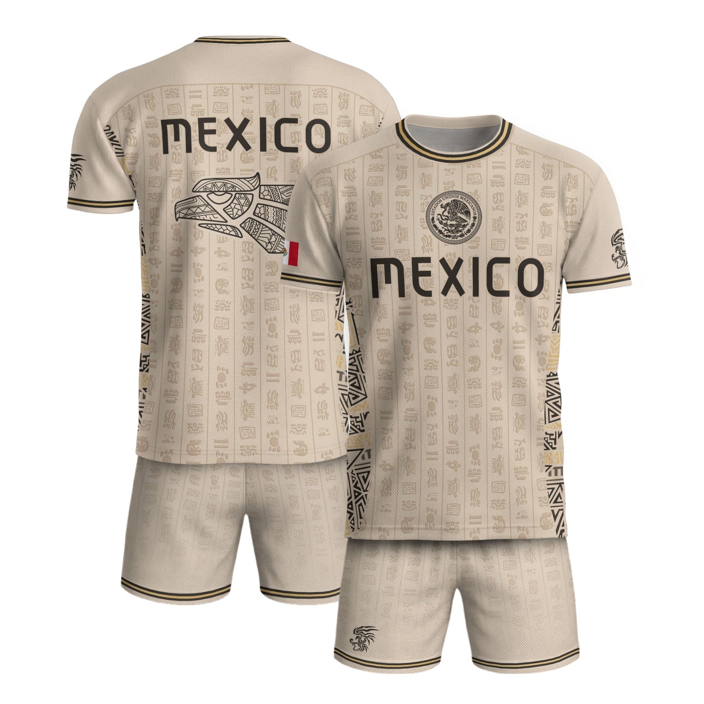 Beige Mexico Soccer Jersey Aztec Heritage Pattern Mexican Football Shirt Unisex