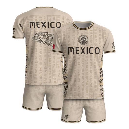 Beige Mexico Soccer Jersey Aztec Heritage Pattern Mexican Football Shirt Unisex