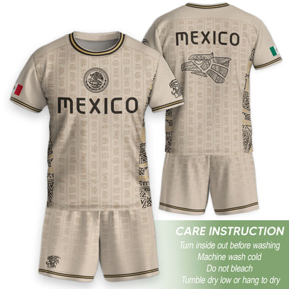 Mexico Kids Soccer Jersey Vintage Mayan Pattern Cream Toddler Sportswear Shirt