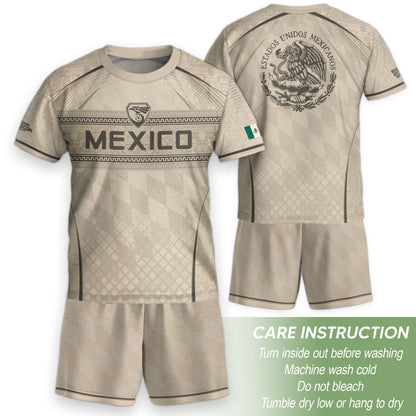 Mexico Youth Soccer Jersey Aztec Design Kids Football Uniform Breathable Sportswear Set