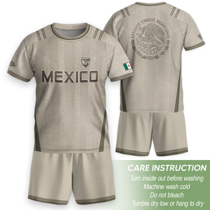 Mexico Youth Soccer Jersey Aztec Style Kids Football Shirt Vintage Breathable Sportswear