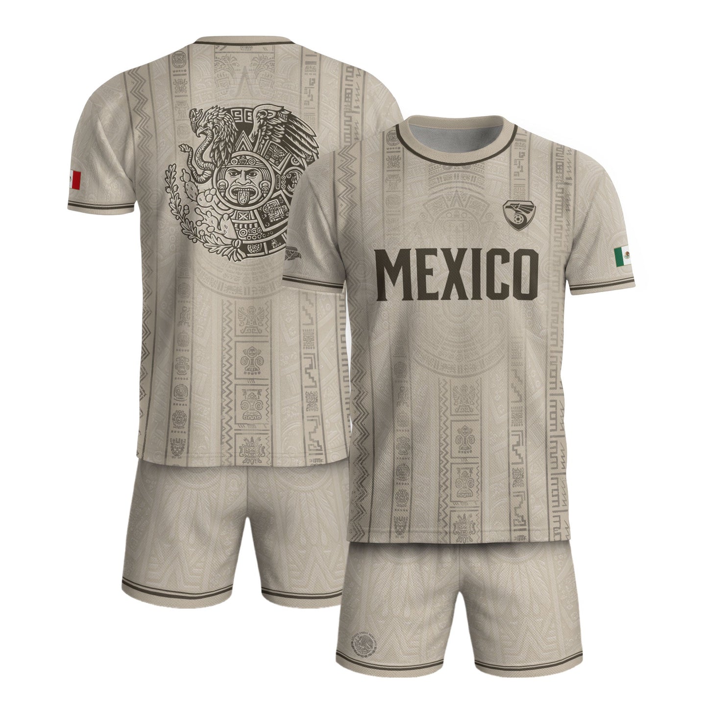 Mexico Soccer Jersey Men White Aztec Pattern Football Shirt Classic Fan Apparel