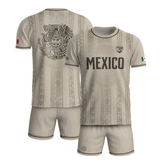 Mexico Soccer Jersey Men White Aztec Pattern Football Shirt Classic Fan Apparel