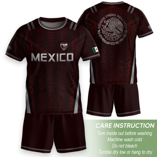 Heritage Inspired Mexico Soccer Jersey, Maroon Silver Eagle Football Shirt for Youth