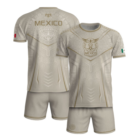 Mexico Soccer Jersey Aztec Eagle Heritage Football Men Shirt Mexico Fan Tee Beige