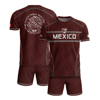 Maroon Mexico Soccer Jersey Aztec Coat of Arms Football Men Shirt Mexico Fan Tee
