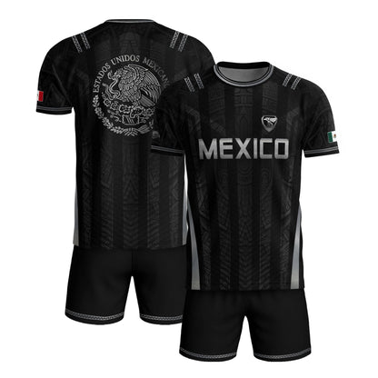 Mexico Soccer Jersey Men Black Aztec Eagle Crest Mexican Football Shirt