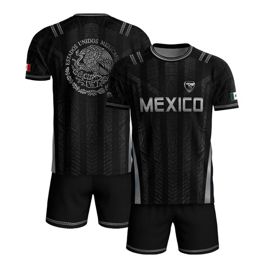Mexico Soccer Jersey Men Black Aztec Eagle Crest Mexican Football Shirt