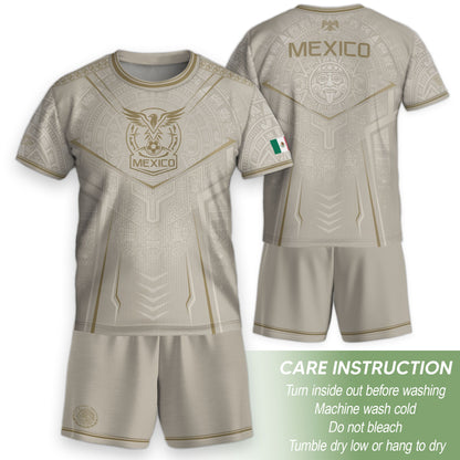 Mexico Soccer Jersey Youth White Gold Aztec Football Shirt Heritage Fan Apparel