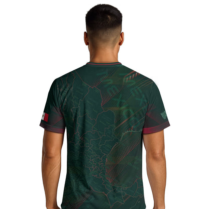 Mexico Heritage Orgullo Mexicano Green Red Detailed Country Map Aztec Soccer Jersey