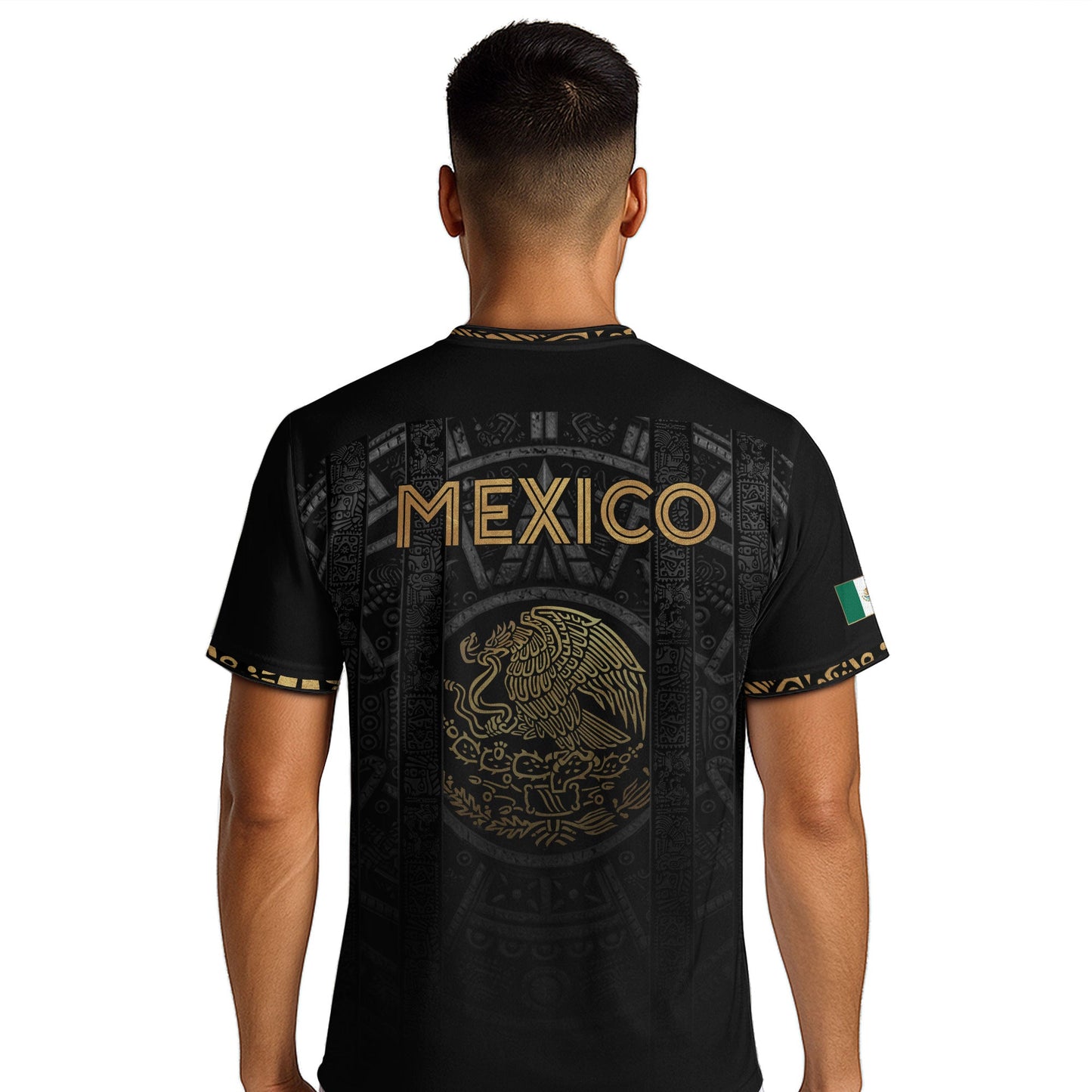 Mexico Heritage Orgullo Mexicano Black Gold Aztec Sun Stone Calendar Soccer Jersey