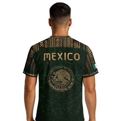 Mexico Heritage Orgullo Mexicano Green Gold Aztec Calendar Sun Stone Soccer Jersey