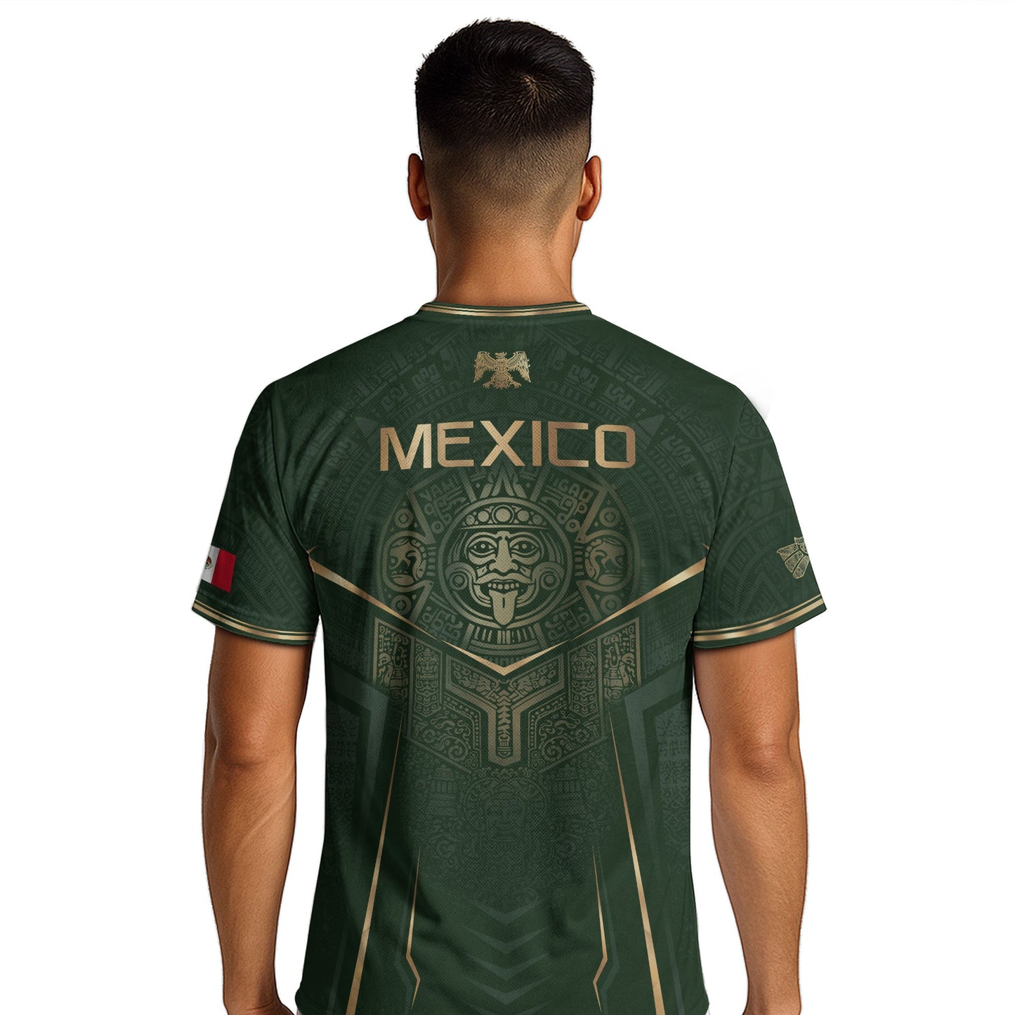 Mexico Soccer Jersey Men Aztec Warrior Green Gold Football Shirt Fan Edition Tee
