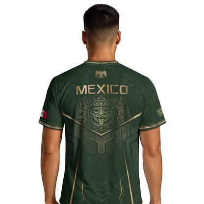 Mexico Soccer Jersey Men Aztec Warrior Green Gold Football Shirt Fan Edition Tee