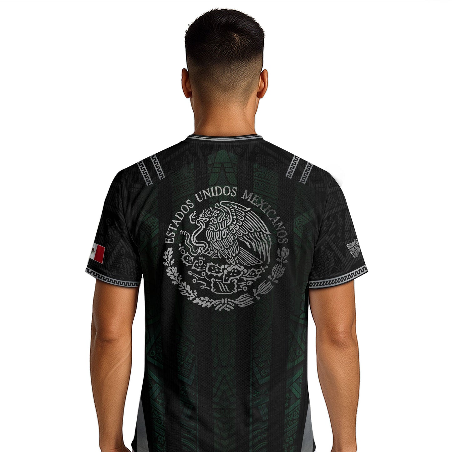 Mexico Soccer Jersey Black Eagle Crest Football Fan Men Shirt Aztec Design Tee