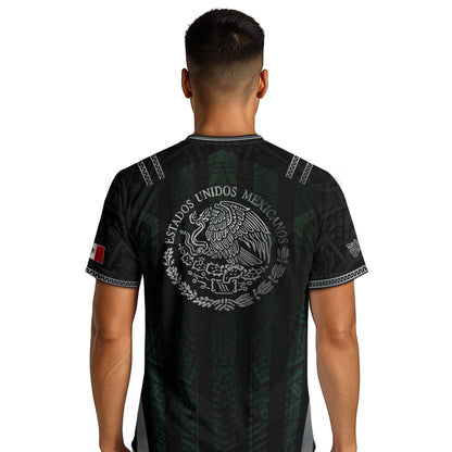 Mexico Soccer Jersey Black Eagle Crest Football Fan Men Shirt Aztec Design Tee
