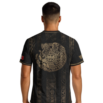 Mexico Soccer Jersey Black Eagle Crest Football Fan Men Shirt Aztec Design Tee