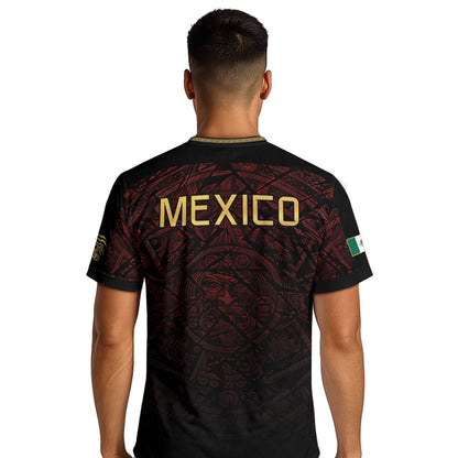 Mexico Football Jersey Maroon Gold Aztec Style – Breathable Shirt for Soccer Fans