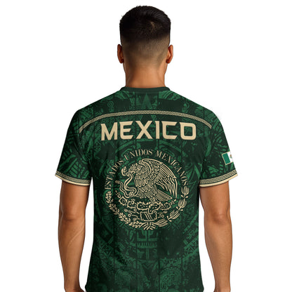 Mexico Soccer Jersey Green Eagle Crest - Aztec Sun Stone Heritage Fan Football Men Shirt