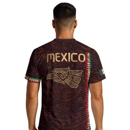 Mexico Soccer Jersey Maroon Gold Aztec Heritage - Mexico National Team Fan Football Shirt