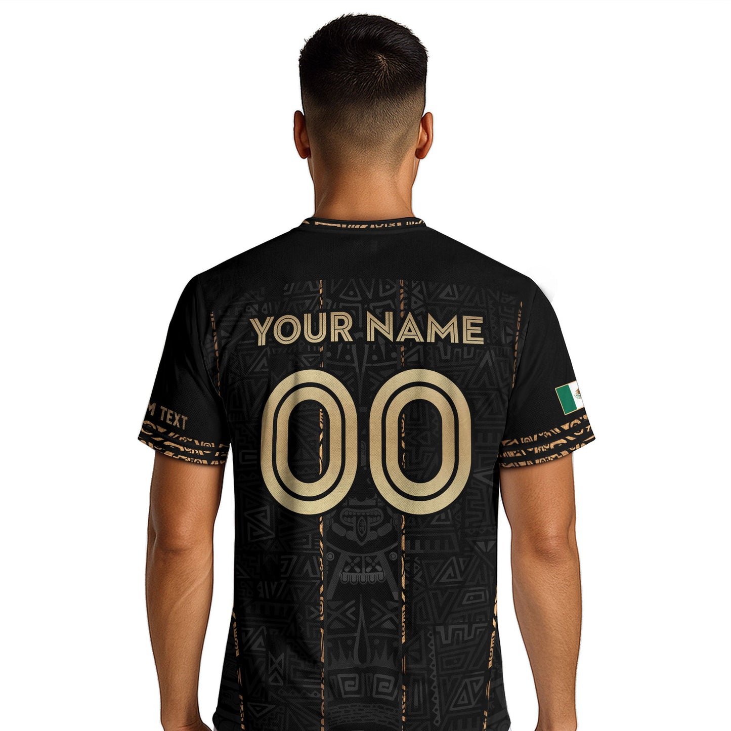 Mexico Soccer Jersey Custom Name - Aztec Heritage Black & Gold Tribal Football Shirt