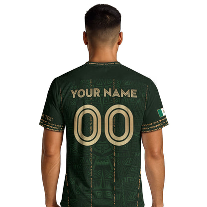 Mexico Soccer Jersey Custom Name - Green Aztec Heritage Pattern Tribal Football Shirt