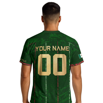 Custom Mexico Soccer Jersey – Green Aztec Pattern Striped Football Shirt with Custom Name Number