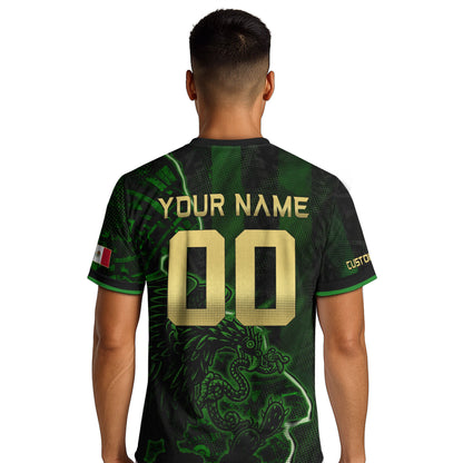 Custom Mexico Soccer Jersey – Black Green Aztec Serpent Lightning Football Shirt