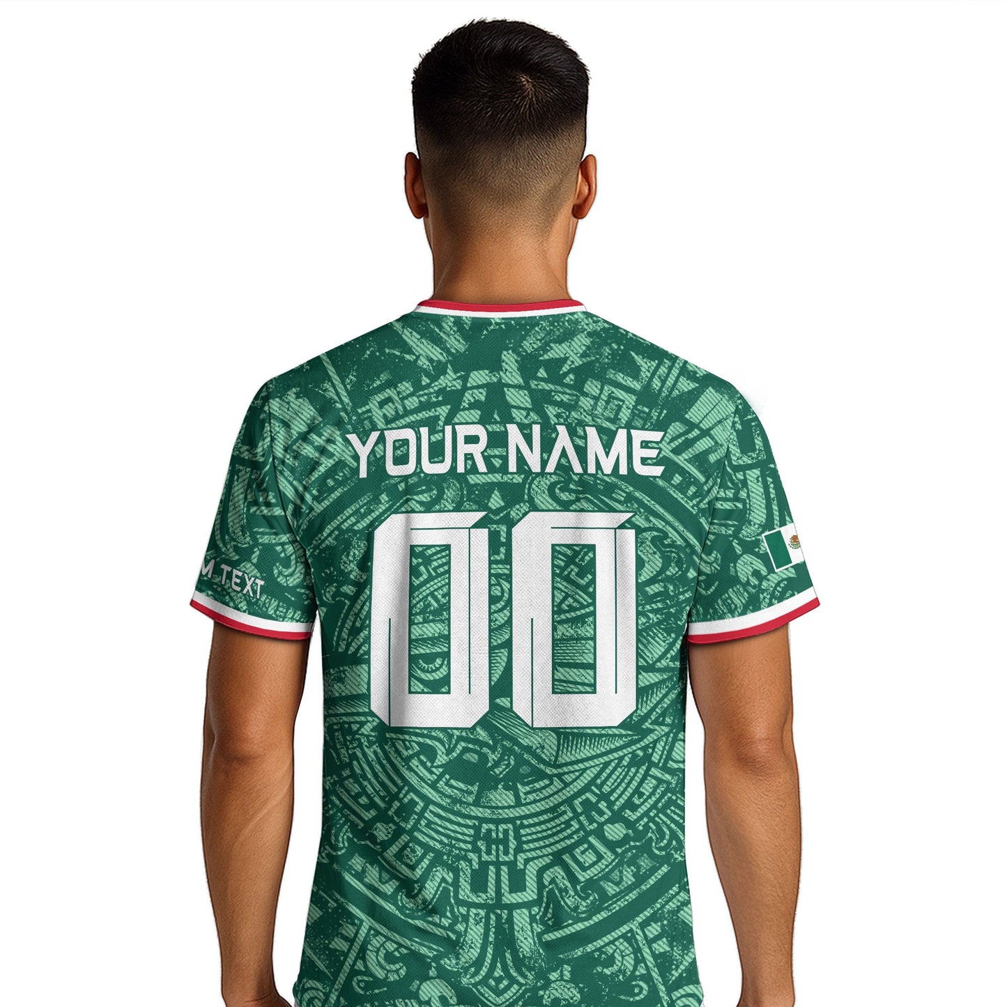 Mexico Soccer Jersey Custom Name - Green Aztec Calendar & Eagle Heritage Football Shirt