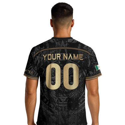 Mexico Soccer Jersey Custom Name - Black Gold Aztec Calendar Heritage Football Shirt