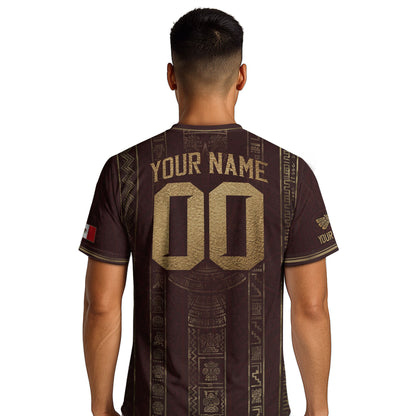 Mexico Soccer Jersey Custom Name Number Aztec Calendar Maroon Shirt