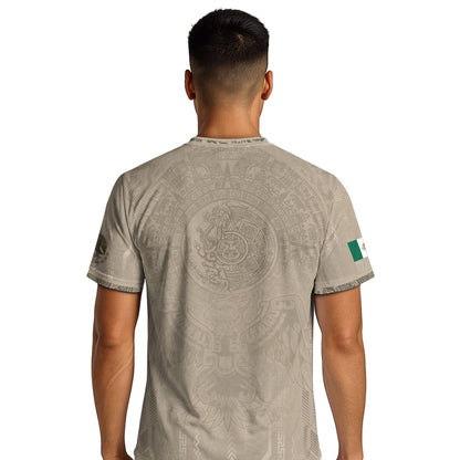 Mexico Soccer Jersey Beige Aztec Calendar Mexican Football Fan Shirt Tee