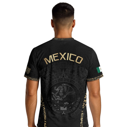 Mexico Soccer Jersey Aztec Sun Calendar Black Gold Football Shirt for Fans