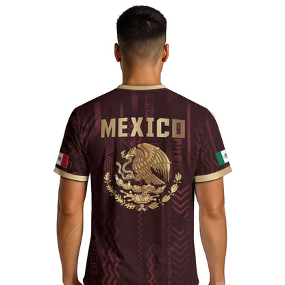 Mexico Soccer Jersey Maroon Aztec Eagle Heritage Gold Trim Mexican Football Shirt