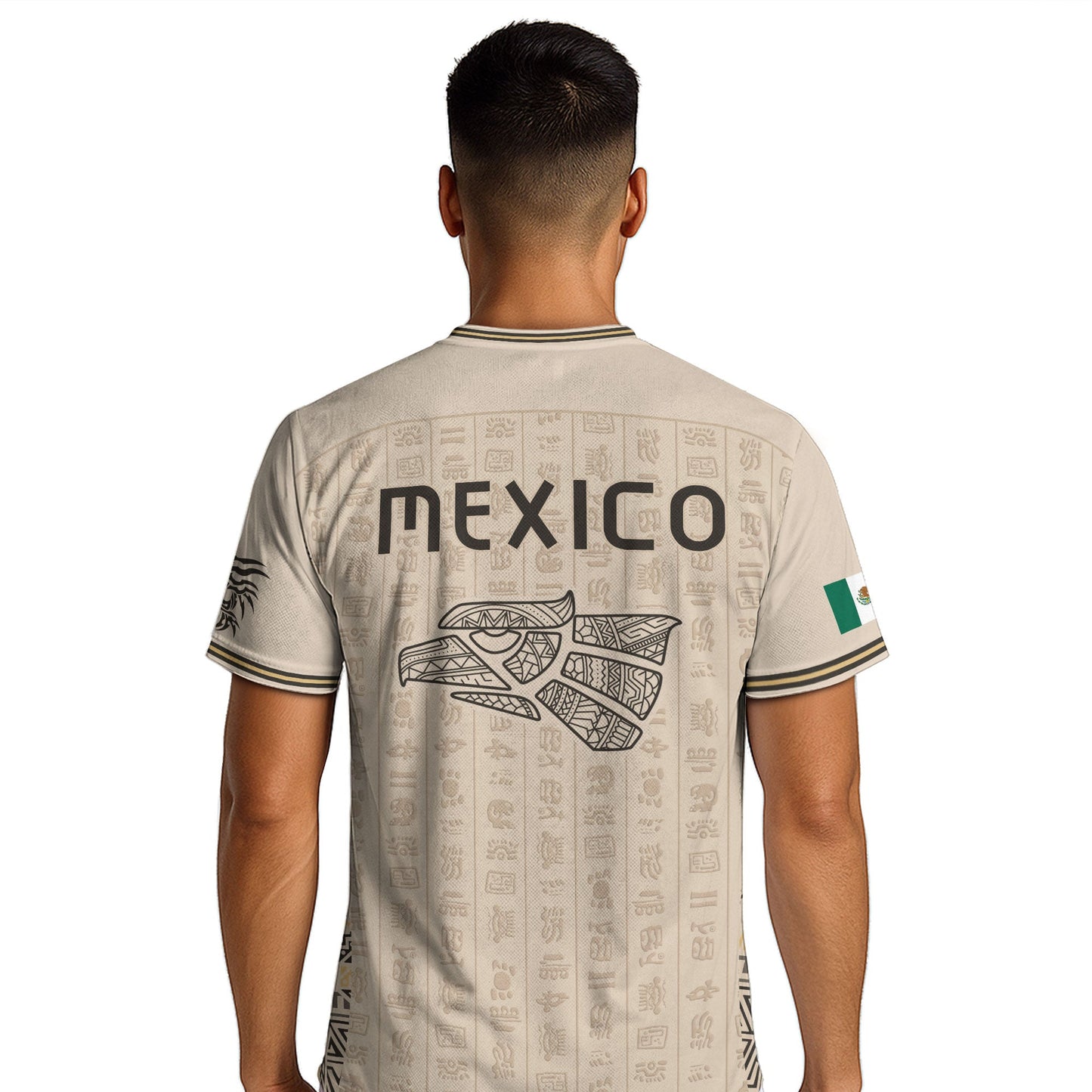 Beige Mexico Soccer Jersey Aztec Heritage Pattern Mexican Football Shirt Unisex