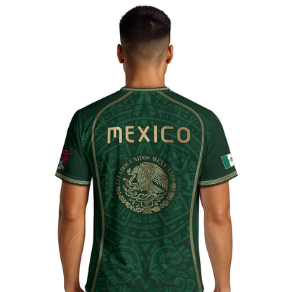 Green Mexico Soccer Jersey Aztec Sun Calendar Mexican Football Shirt for Fans