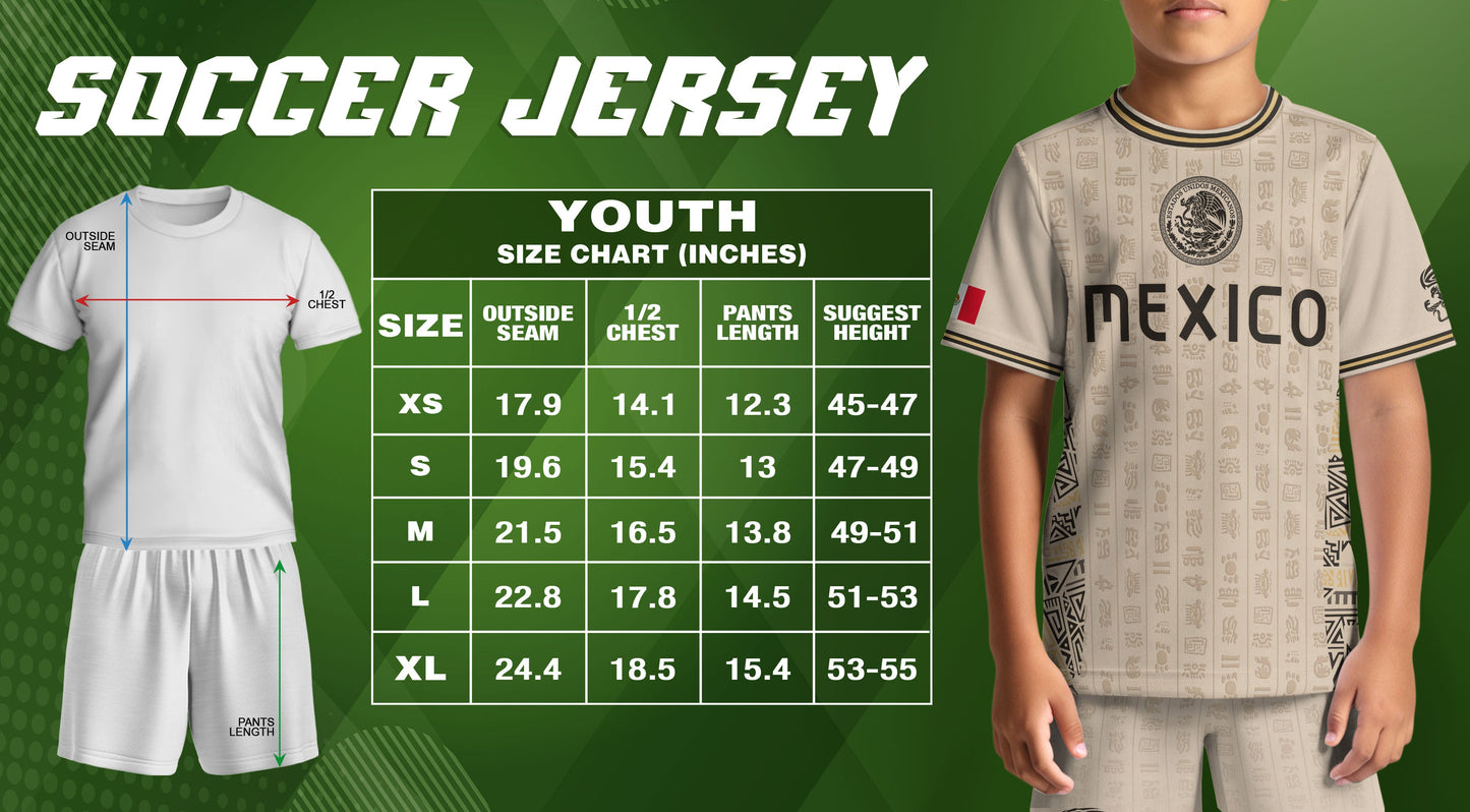 Mexico Kids Soccer Jersey Vintage Mayan Pattern Cream Toddler Sportswear Shirt