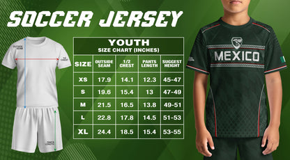 Youth Mexico Soccer Jersey Green National Coat of Arms Aztec Heritage Football Shirt Set