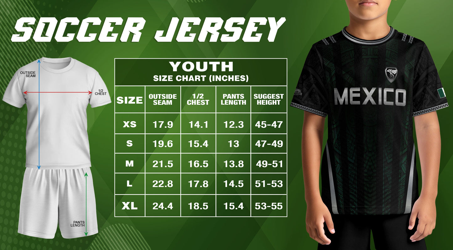 Mexico Soccer Jersey Black Green National Coat of Arms Heritage Football Shirt Set