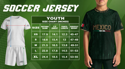 Mexico Soccer Jersey Kid Youth Aztec Calendar Green Football Shirt Tee Gift
