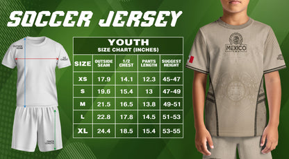Mexico Kids Soccer Jersey Youth Beige Cream Aztec Calendar Eagle Heritage Football Shirt