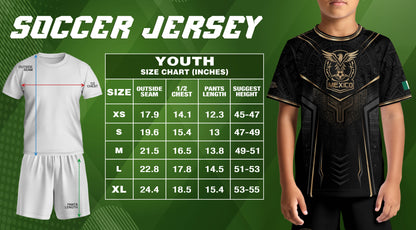 Mexico Youth Soccer Jersey Set Aztec Graphic Kids Football Uniform Black Gold Sportswear
